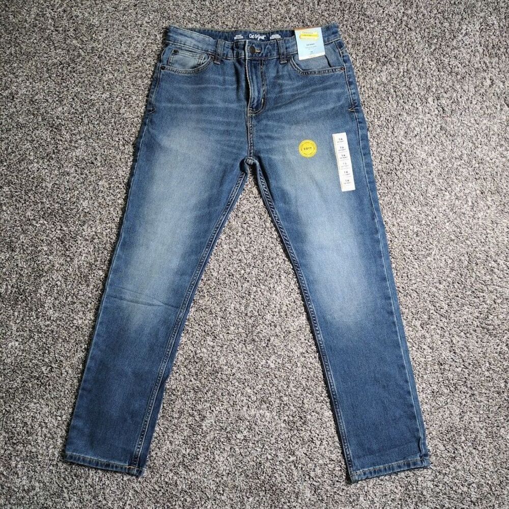NWT Cat & Jack Girls Skinny Stretch Jeans Blue Denim Size 16 Adjustable Waist